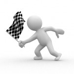 3d human with checkered flag at motion